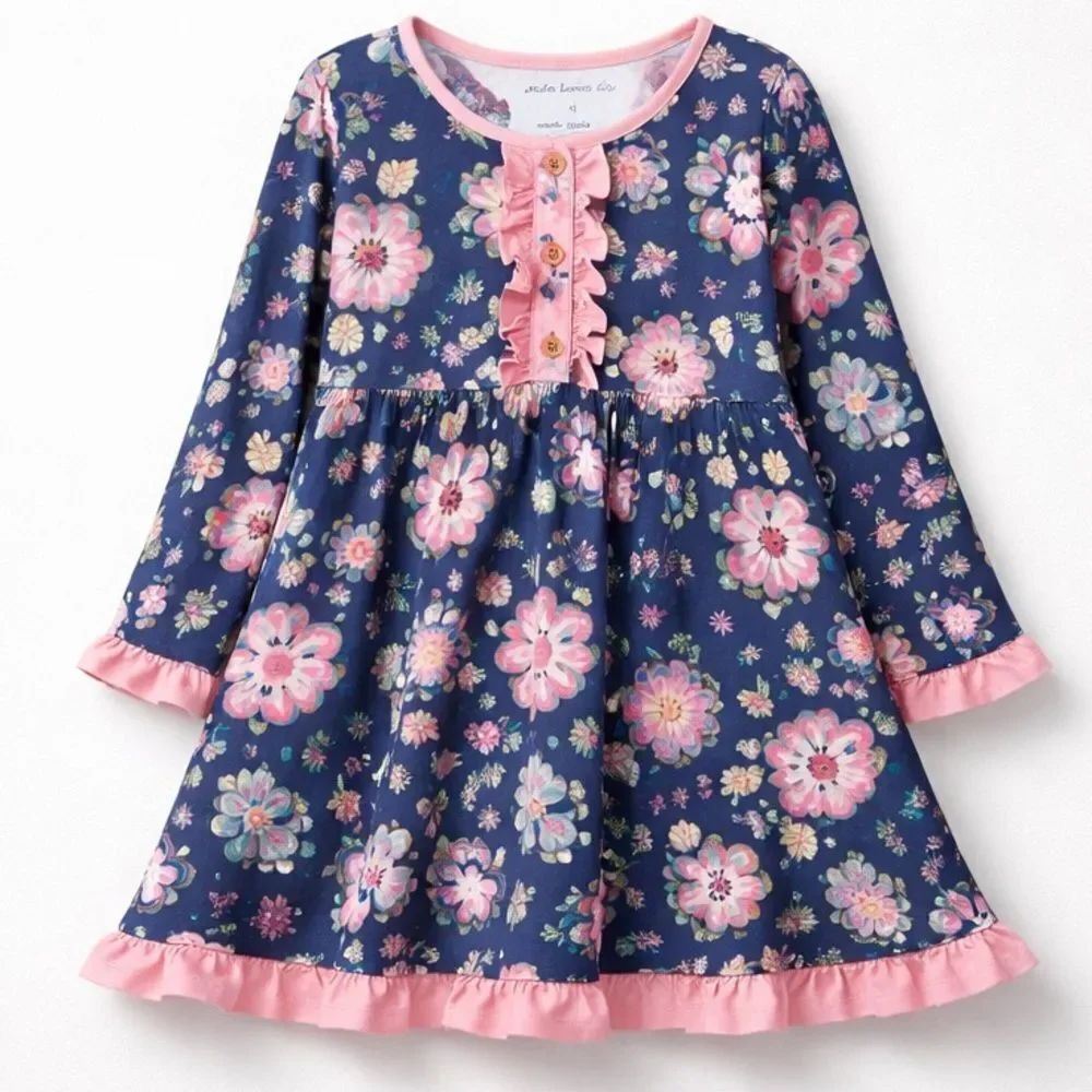 Millie Loves Lily purple and pink floral long sleeve knit twirl dress size 4 NWT